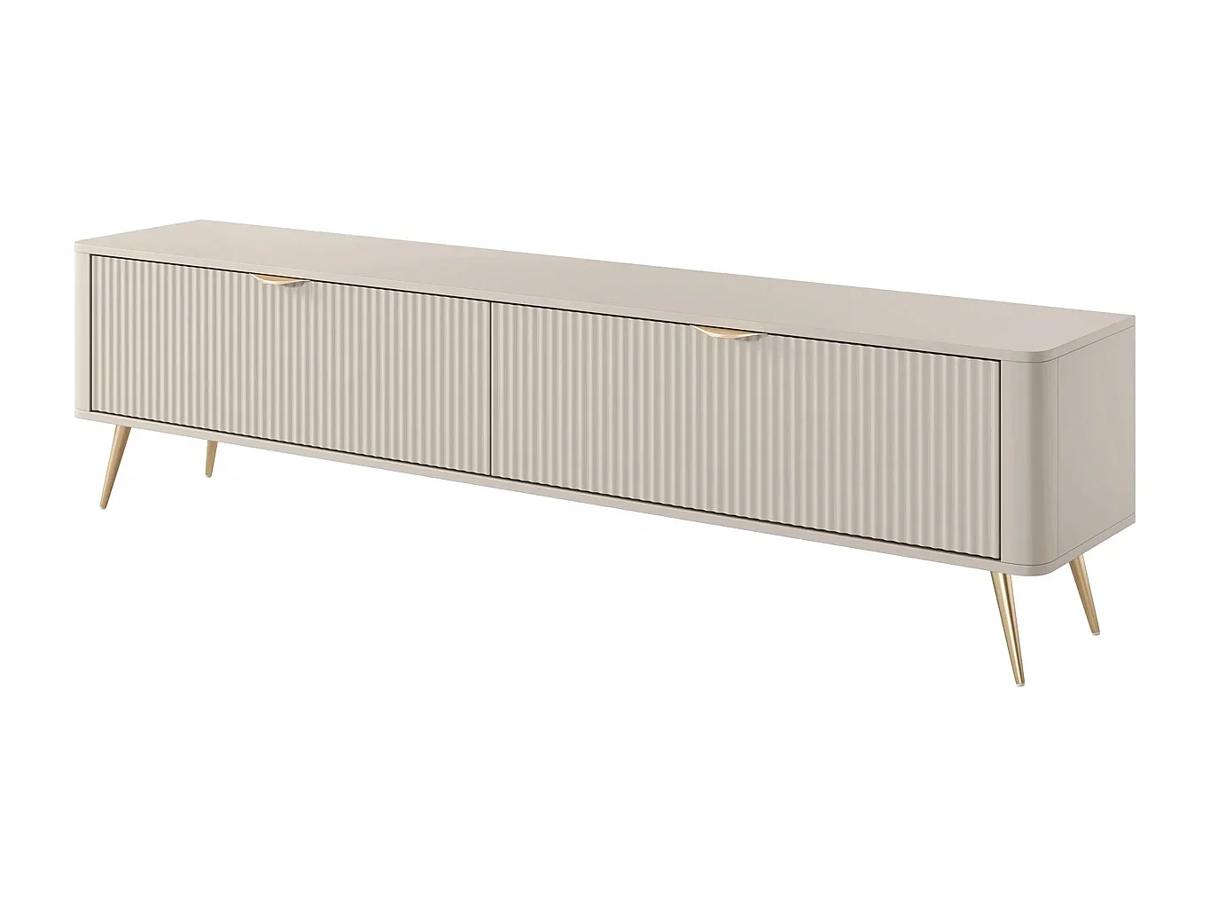 TV-meubel 200 cm met Geroffelde Fronten en Gouden Poten - Beige en Goud