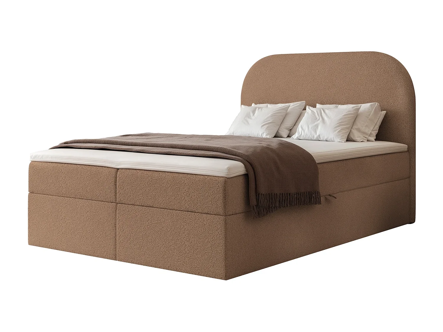 Boxspring FUZZI 120x200 cm met 2 Opbergruimtes, Matras en Zacht Hoofdbord - Toffee Bruin (Monte Stof)