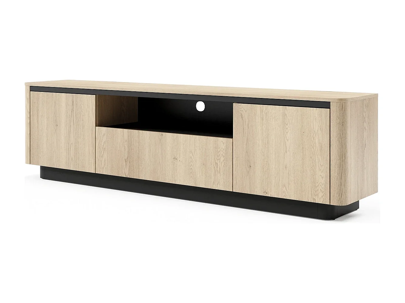 TV-Meubel breed TORRO 200 cm - Cremona Eiken en Zwart, 3 Deuren, Afgerond Design
