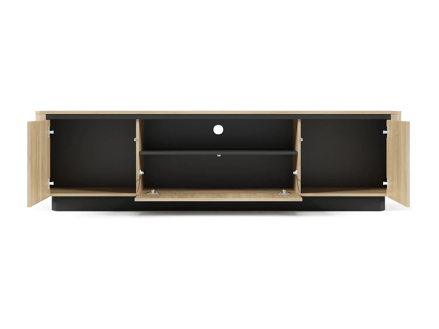 TV-Meubel breed TORRO 200 cm - Cremona Eiken en Zwart, 3 Deuren, Afgerond Design