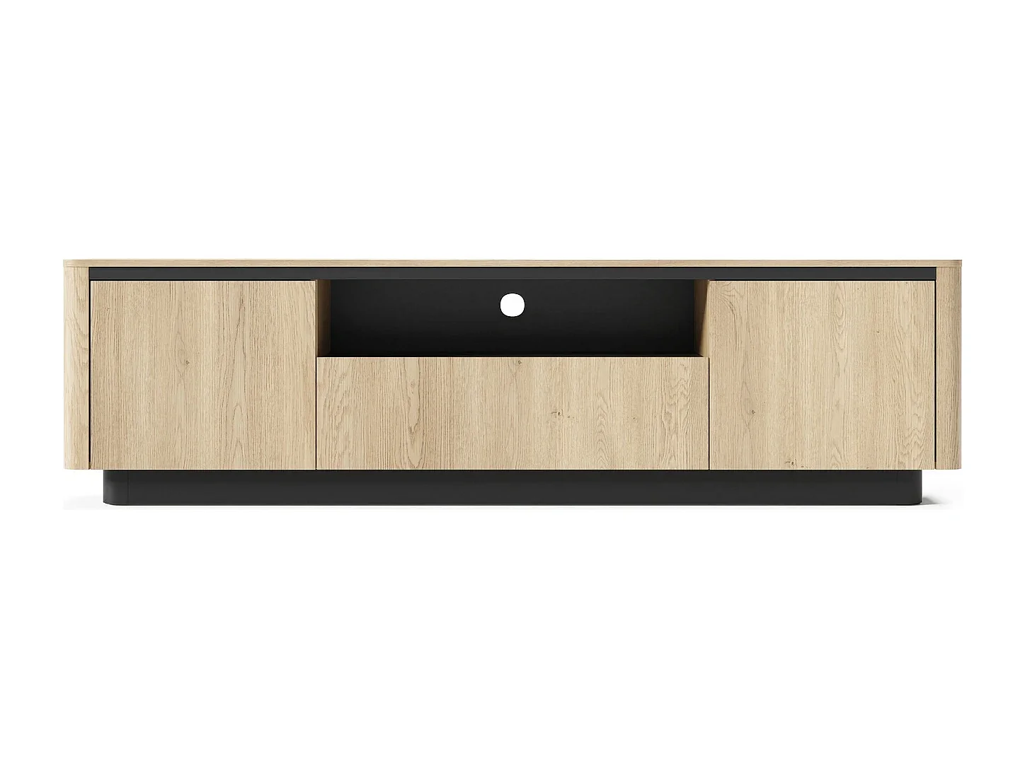 TV-Meubel breed TORRO 200 cm - Cremona Eiken en Zwart, 3 Deuren, Afgerond Design