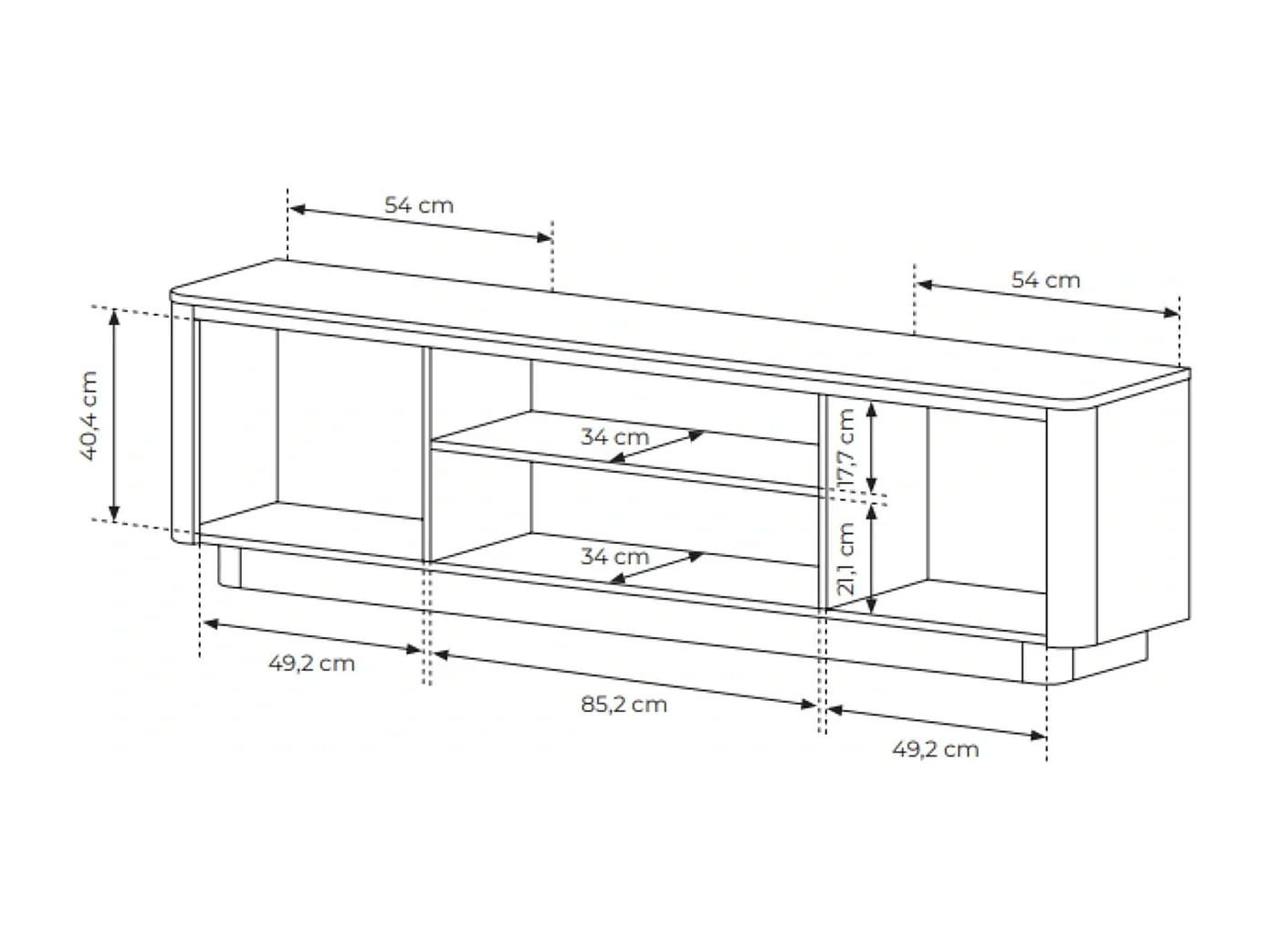 TV-Meubel breed TORRO 200 cm - Cremona Eiken en Zwart, 3 Deuren, Afgerond Design