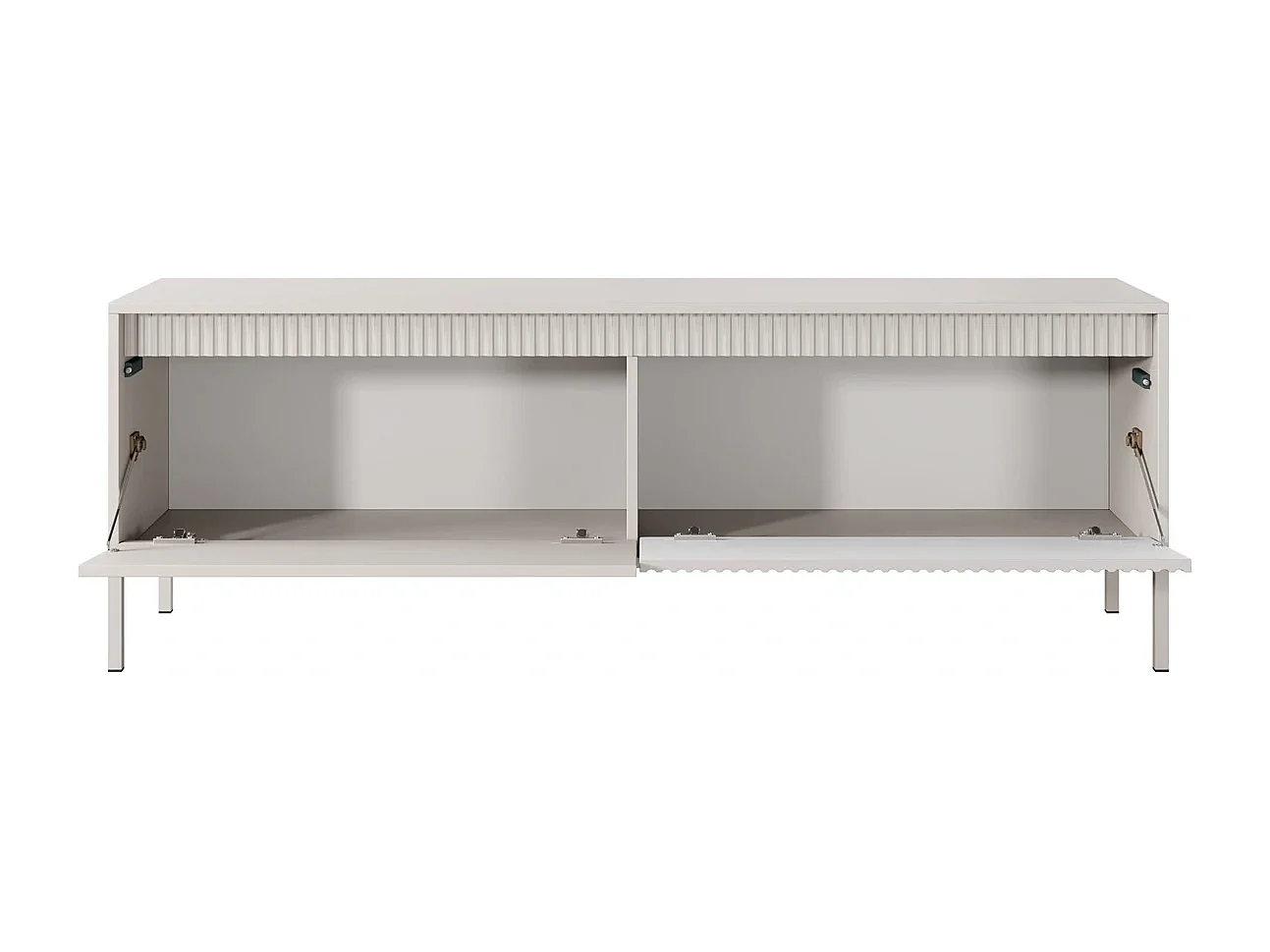 TV-meubel Ferrato D 153 cm met 2 Deuren, Geroffelde Fronten en Metalen Poten - Beige