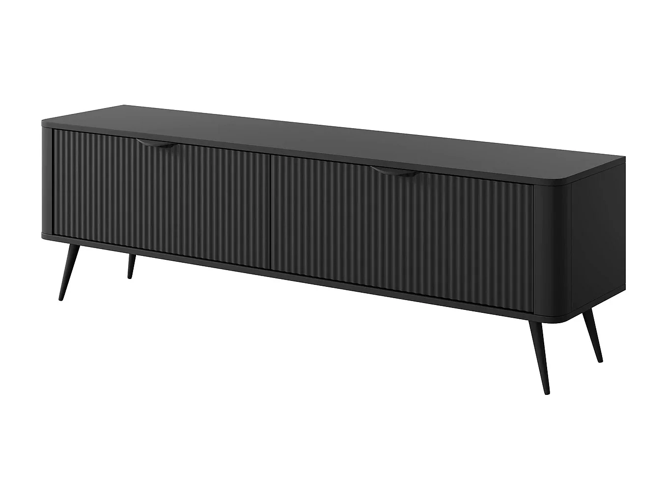 TV-meubel Flore met Geroffelde Fronten en Metalen Poten - Zwart - 163 cm