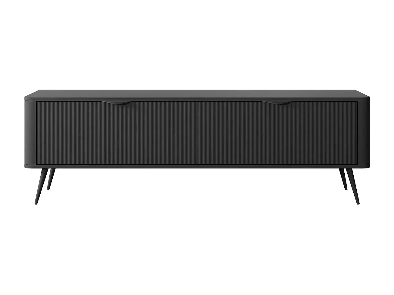 TV-meubel Flore met Geroffelde Fronten en Metalen Poten - Zwart - 163 cm