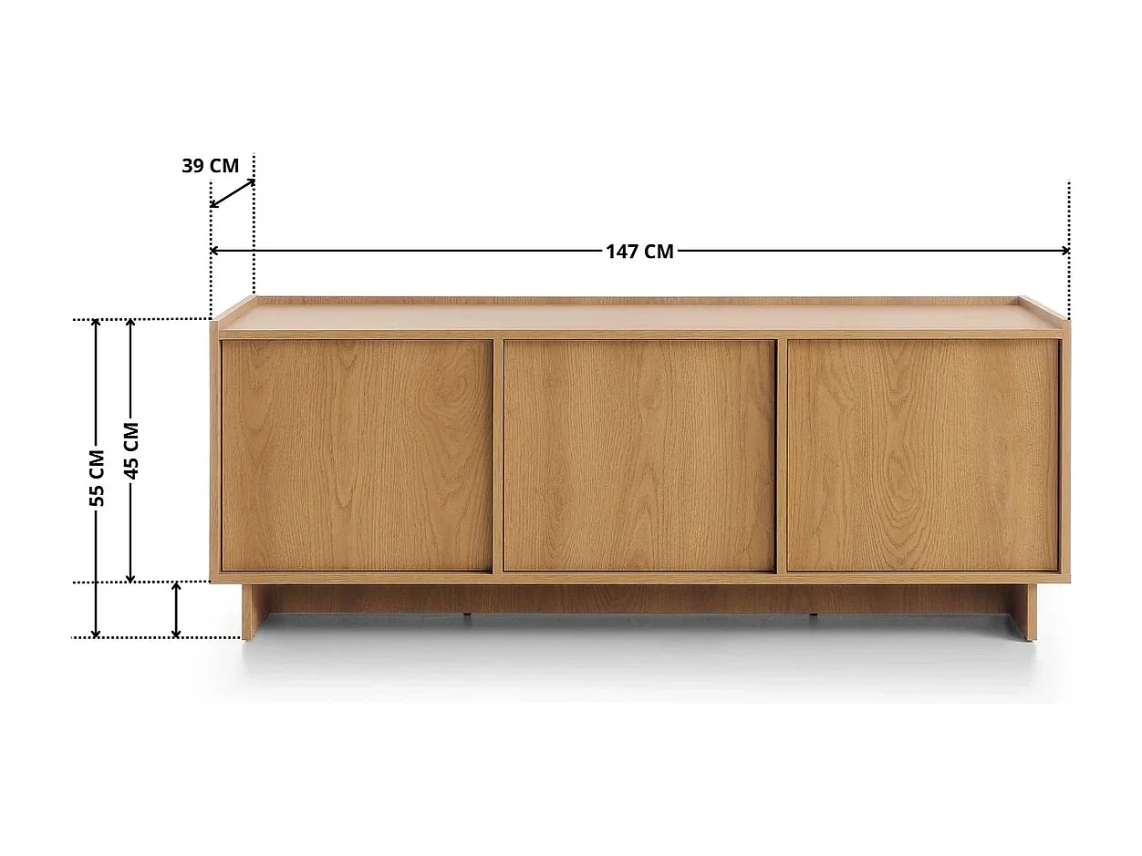 TV-Lowboard SUNA 147 cm - Karamell Eiche und Push-to-Open-System