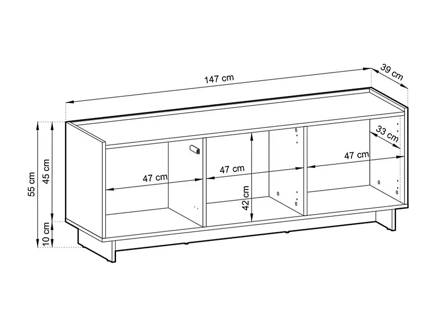 TV-Lowboard SUNA 147 cm - Karamell Eiche und Push-to-Open-System