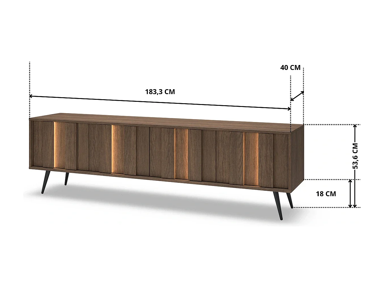 TV-Meubel LUPO 183 cm met 4 Deuren, LED en Metalen Poten - Eiken Dunin