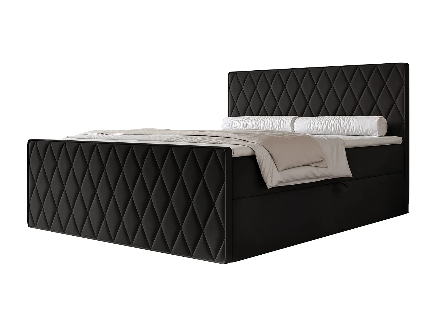 Lit Boxspring PONTI III 180x200 cm avec 2 Coffres, Matelas et Matelassage Losanges - Noir (Velours)