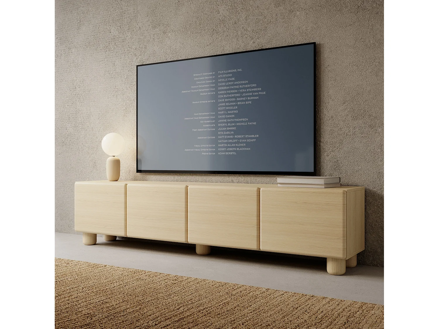 TV-Meubel CERVI 200 cm met 4 Klepdeuren en Afgeronde Fronten - Eiken Vicenza