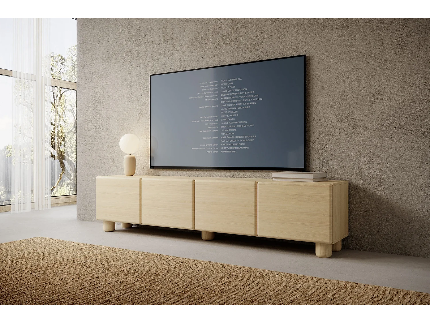 TV-Meubel CERVI 200 cm met 4 Klepdeuren en Afgeronde Fronten - Eiken Vicenza