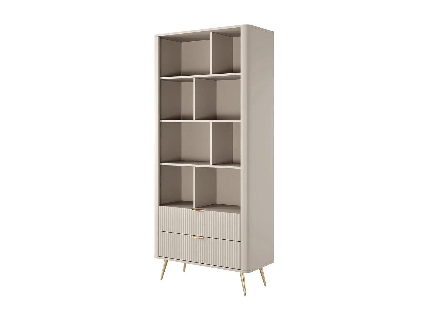 Standregal Flore 2S mit Schubladen und Goldbeinen - Beige und Gold