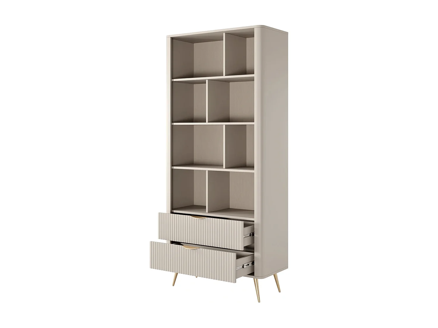 Standregal Flore 2S mit Schubladen und Goldbeinen - Beige und Gold