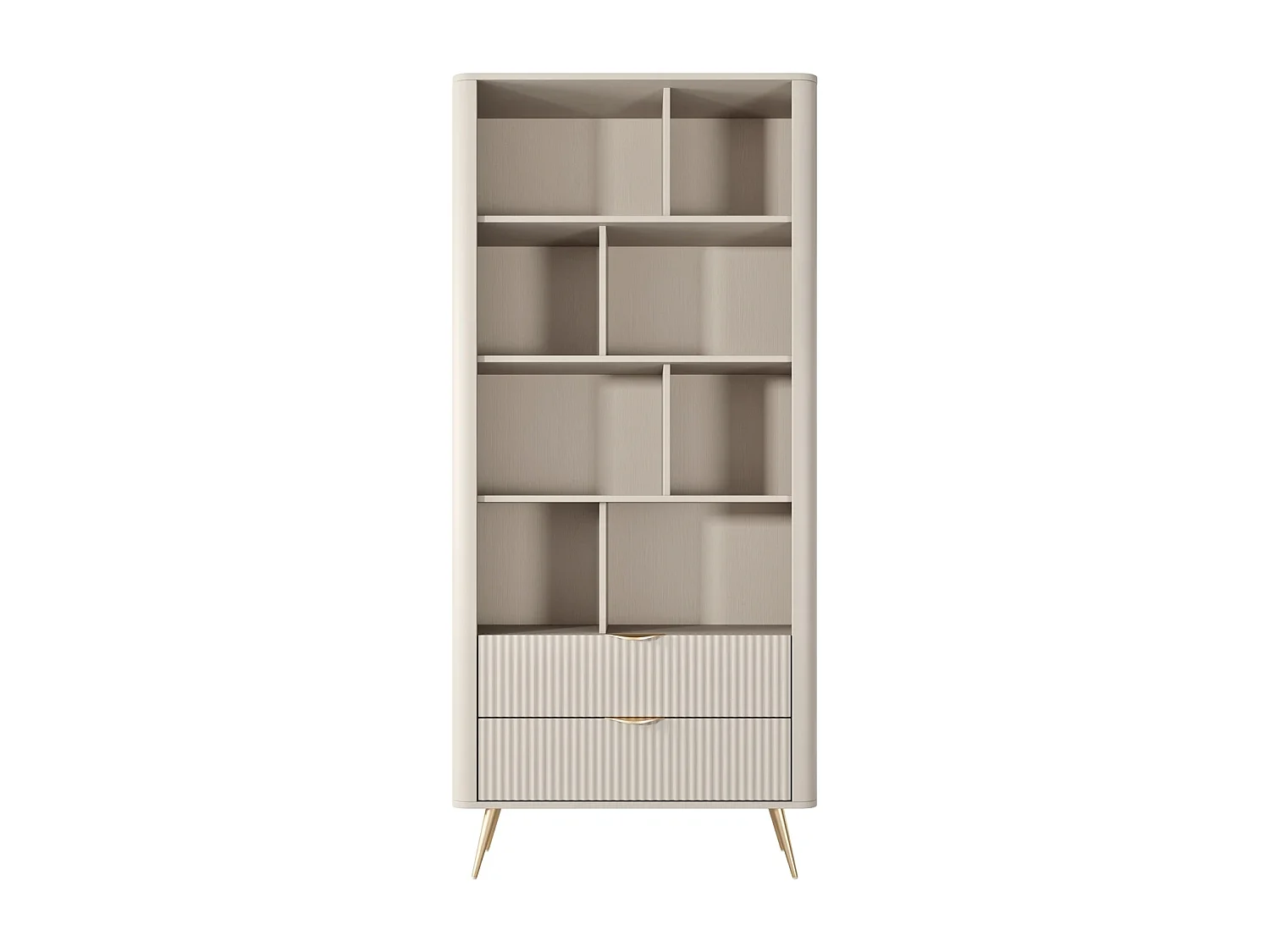 Standregal Flore 2S mit Schubladen und Goldbeinen - Beige und Gold
