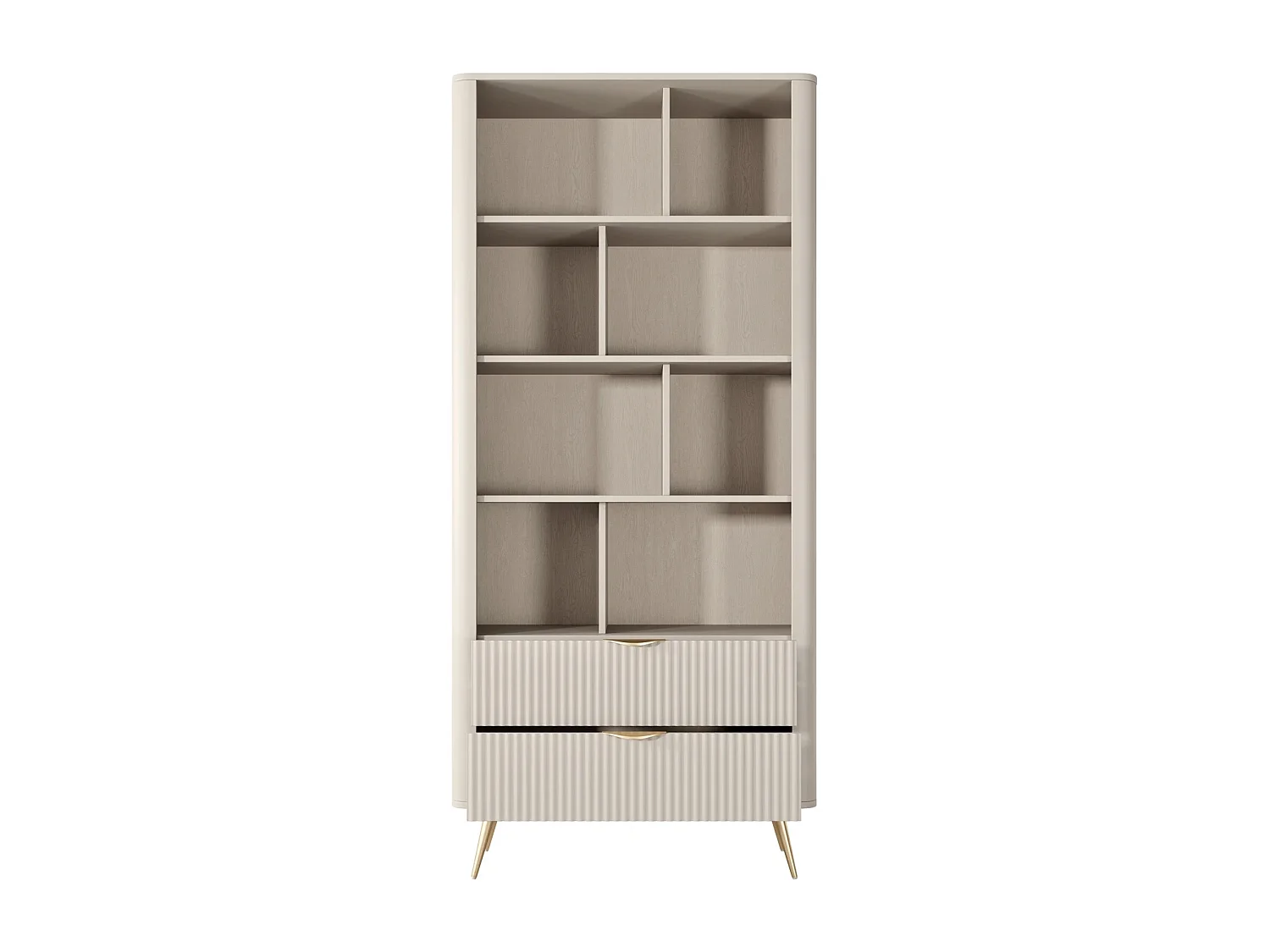 Standregal Flore 2S mit Schubladen und Goldbeinen - Beige und Gold
