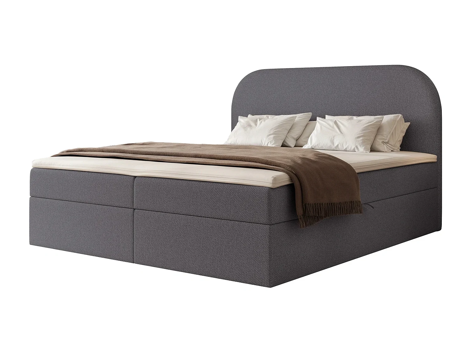 Lit Boxspring 2 places FUZZI 140x200 cm avec 2 Coffres, Matelas et Tête de Lit Moelleuse - Bleu Gris Foncé (Tissu Chenille Lumi)