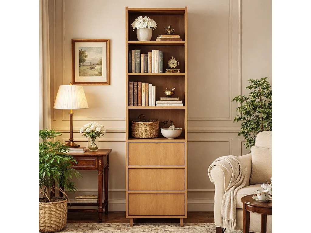 Regal / Standregal SUNA 50 cm - Karamell Eiche und Push-to-Open-System