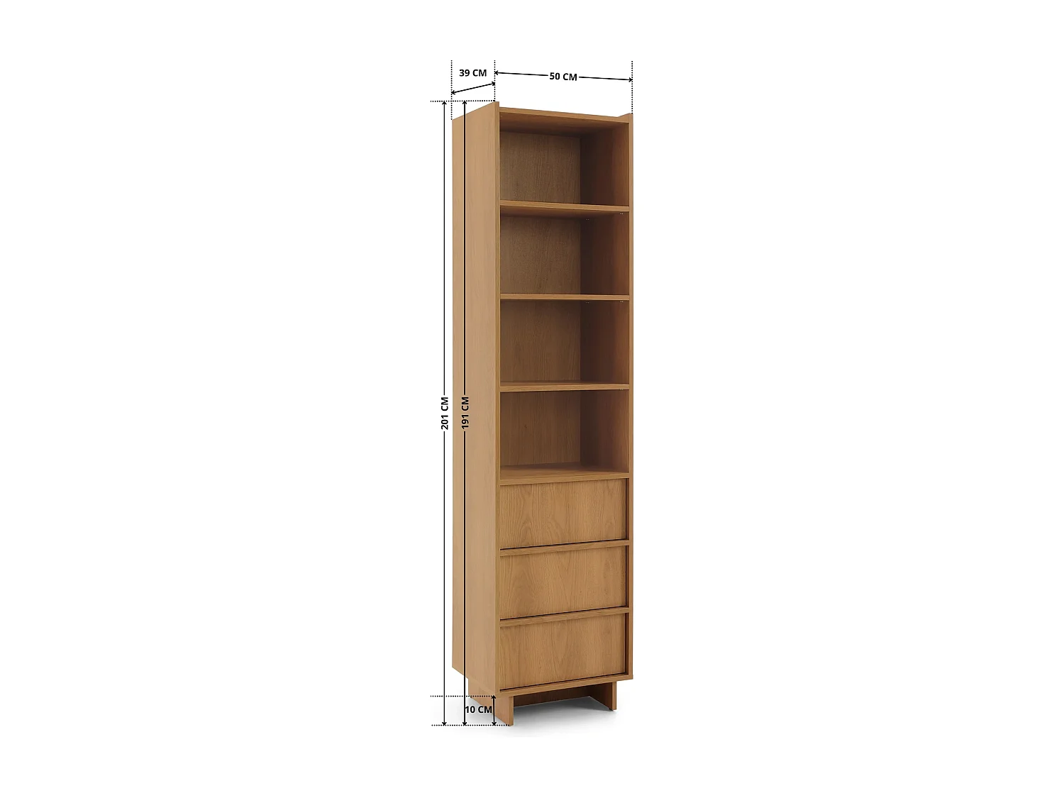 Regal / Standregal SUNA 50 cm - Karamell Eiche und Push-to-Open-System