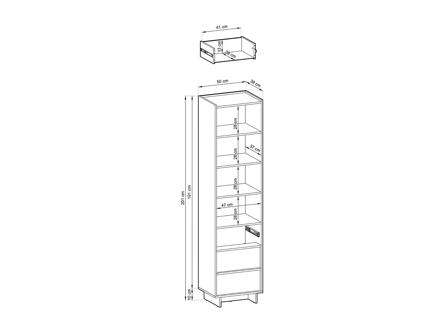 Regal / Standregal SUNA 50 cm - Karamell Eiche und Push-to-Open-System
