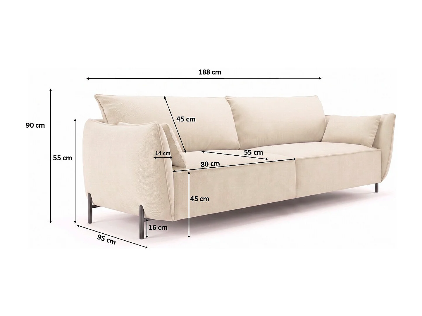 Sofa 3-osobowa na taras i ogród, tkanina Sunlight, Ecru, SUNMEE