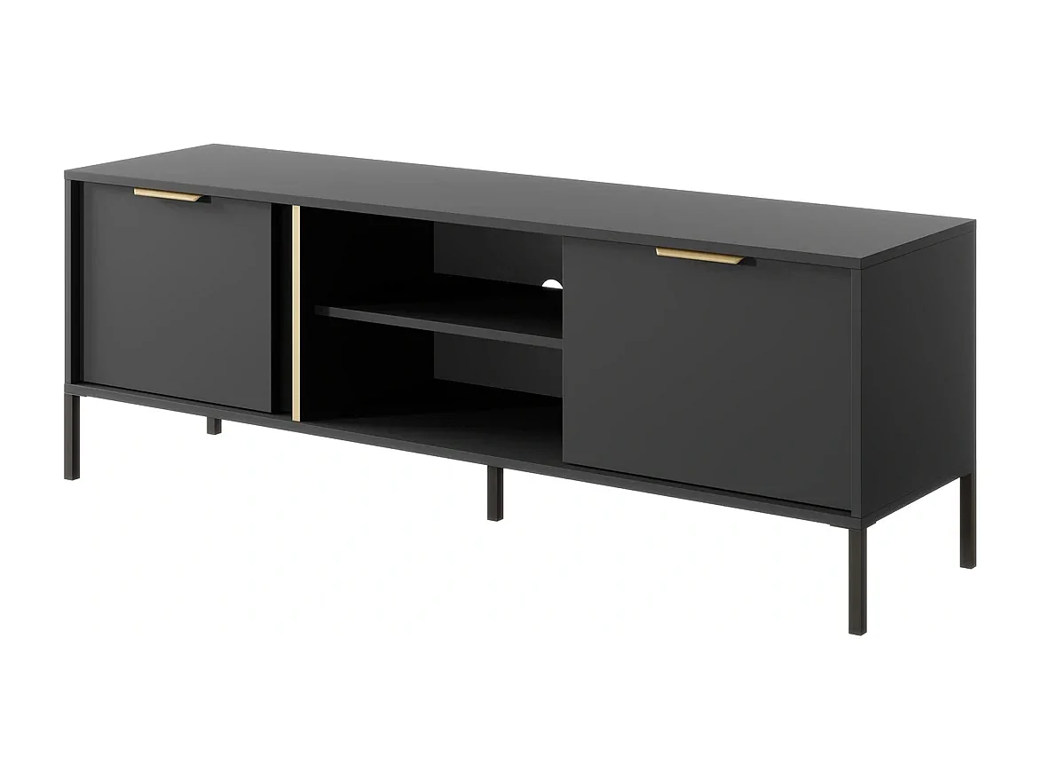 TV-meubel Valdi G 153 cm met 2 Deuren, Open Nis en Gouden Details - Antraciet