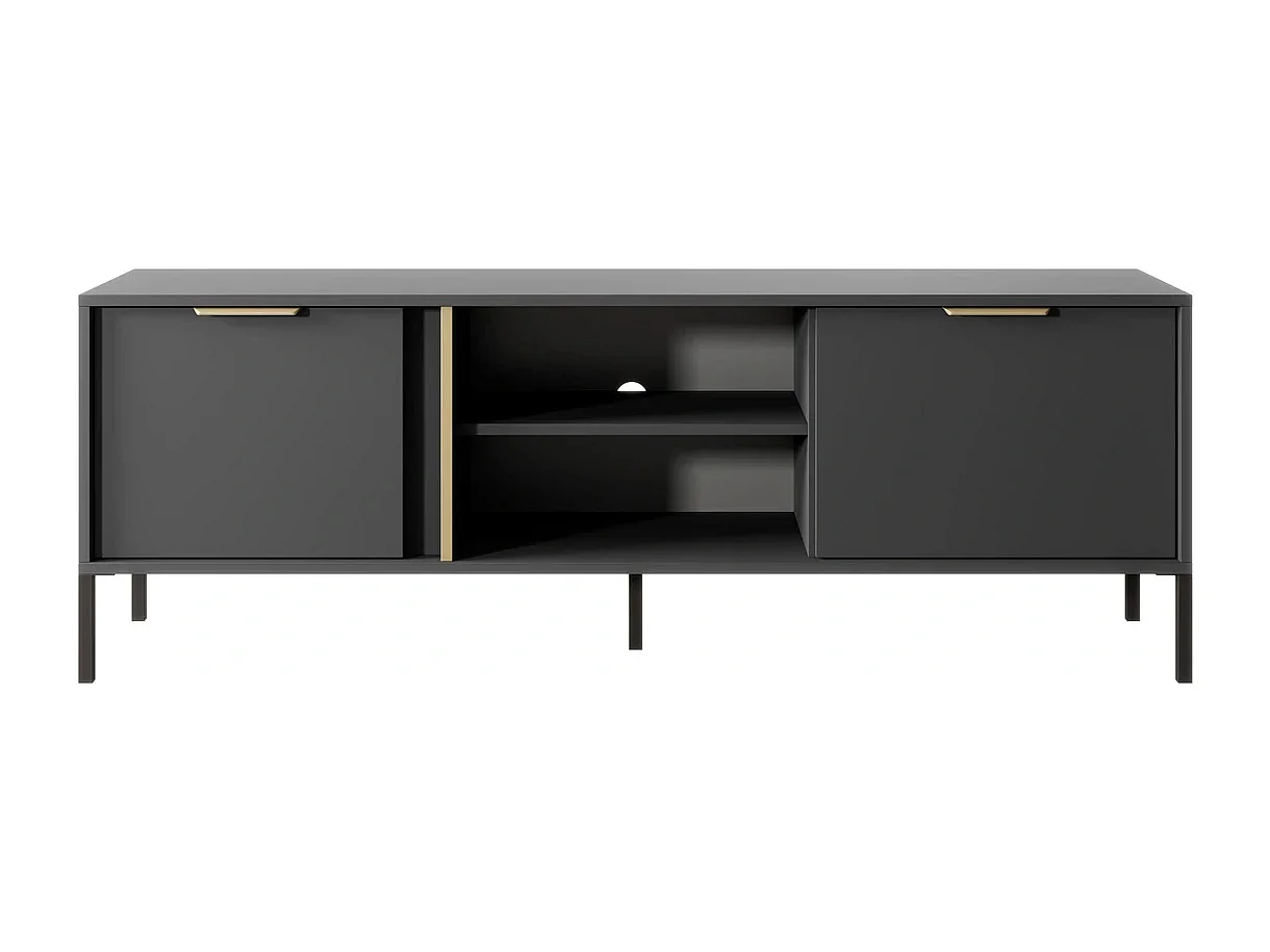TV-meubel Valdi G 153 cm met 2 Deuren, Open Nis en Gouden Details - Antraciet