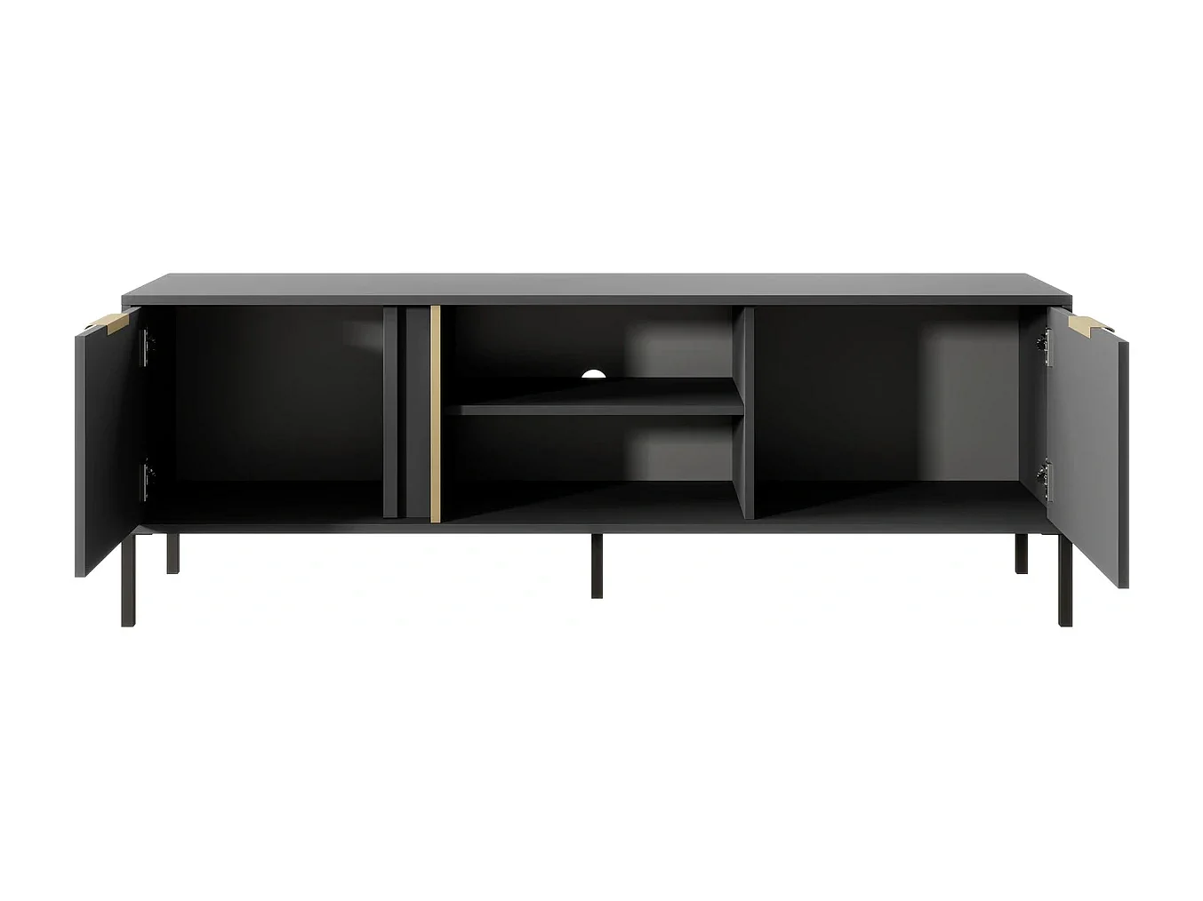 TV-meubel Valdi G 153 cm met 2 Deuren, Open Nis en Gouden Details - Antraciet