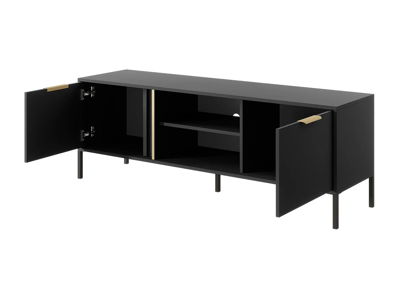 TV-meubel Valdi G 153 cm met 2 Deuren, Open Nis en Gouden Details - Antraciet