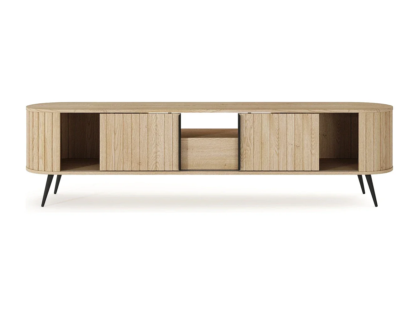 TV-Meubel LOVI 196 cm - Cremona Eiken, Geribbelde Fronten en Schuifdeuren