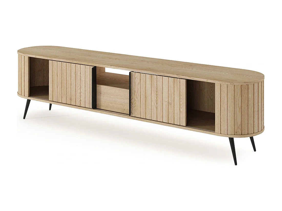 TV-Meubel LOVI 196 cm - Cremona Eiken, Geribbelde Fronten en Schuifdeuren
