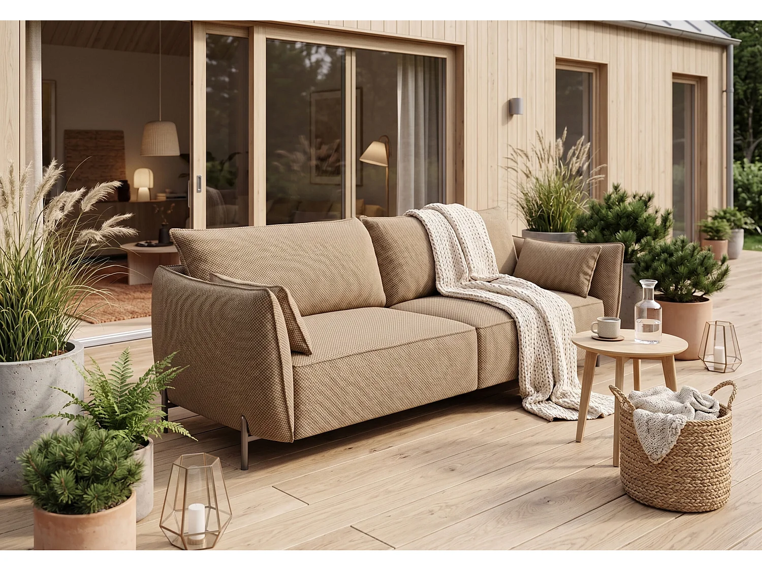 Sofa 3-osobowa na taras i ogród, tkanina Sunlight, Toffee, SUNMEE