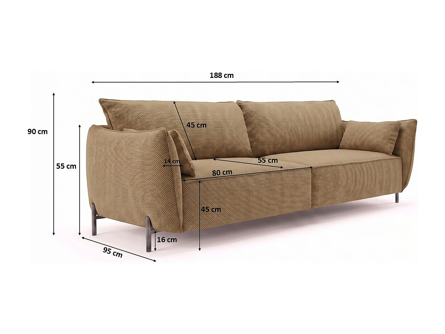 Sofa 3-osobowa na taras i ogród, tkanina Sunlight, Toffee, SUNMEE