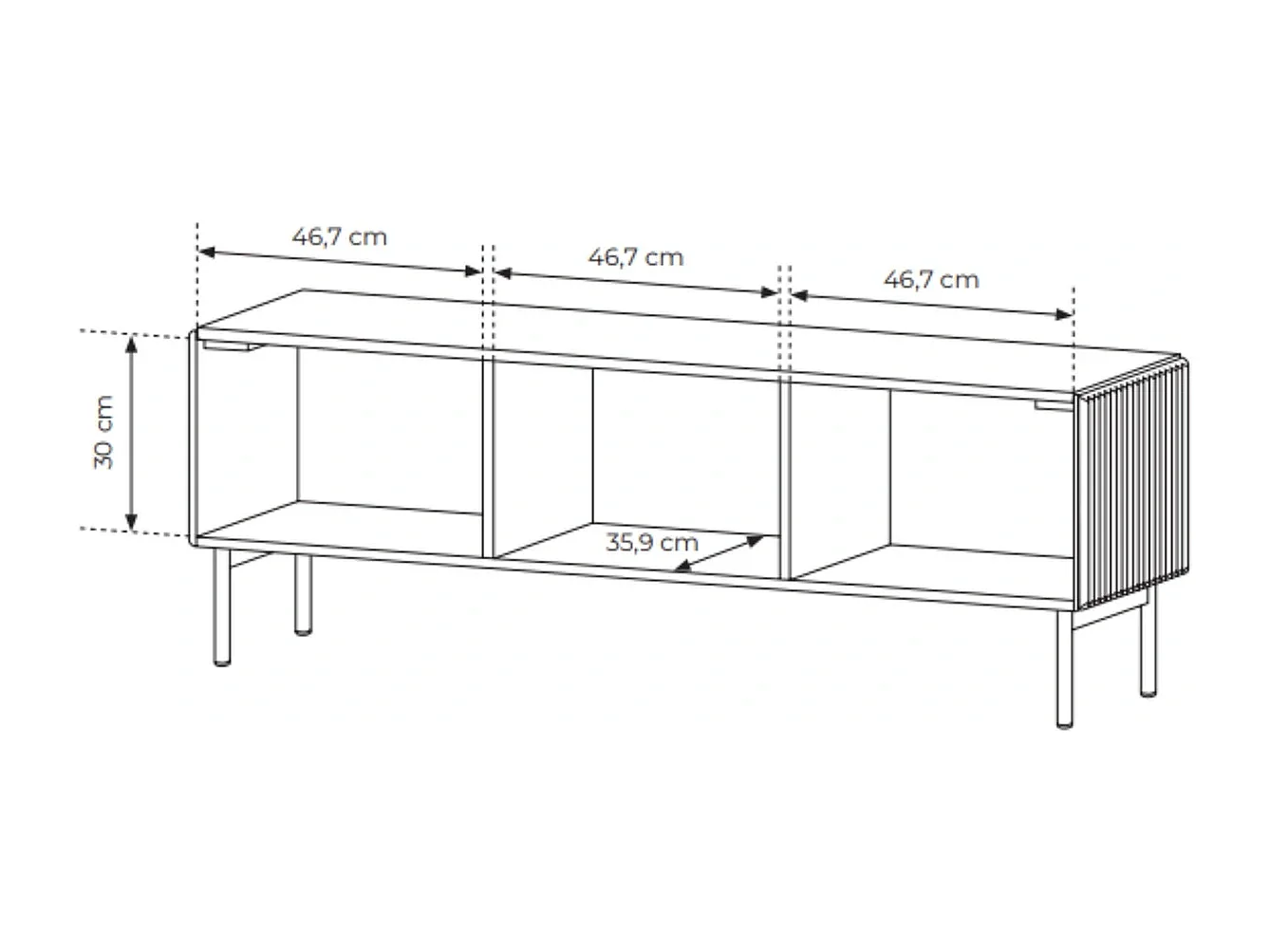 TV-Lowboard MUTI 147 cm Kaschmir - mit 3 Türen, Riffel-Fronten und Push-to-Open