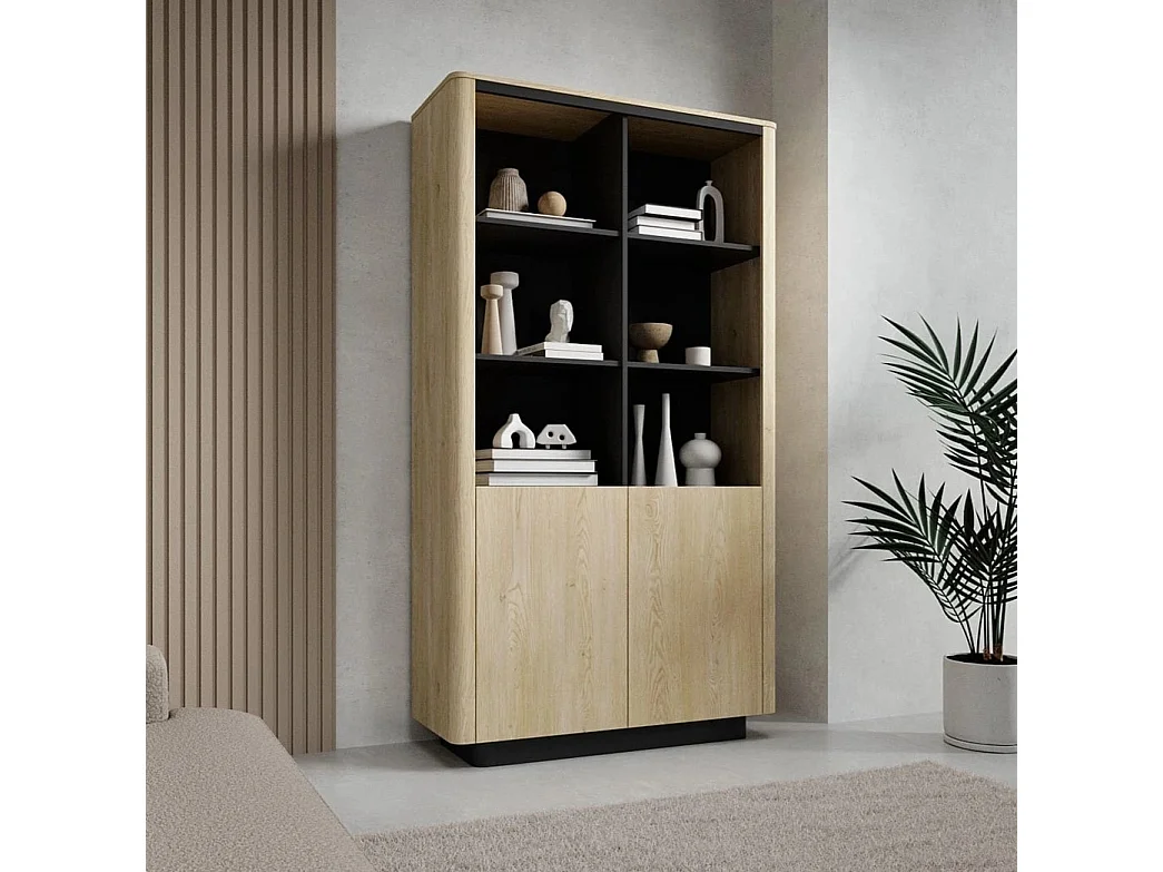 Highboard-Regal TORRO 113 cm Eiche Cremona mit schwarzem Inneren (H190 cm)