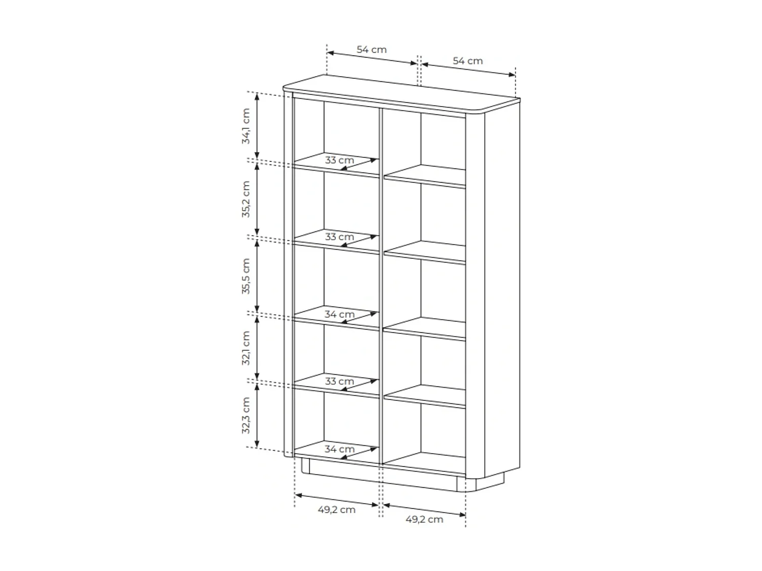 Highboard-Regal TORRO 113 cm Eiche Cremona mit schwarzem Inneren (H190 cm)