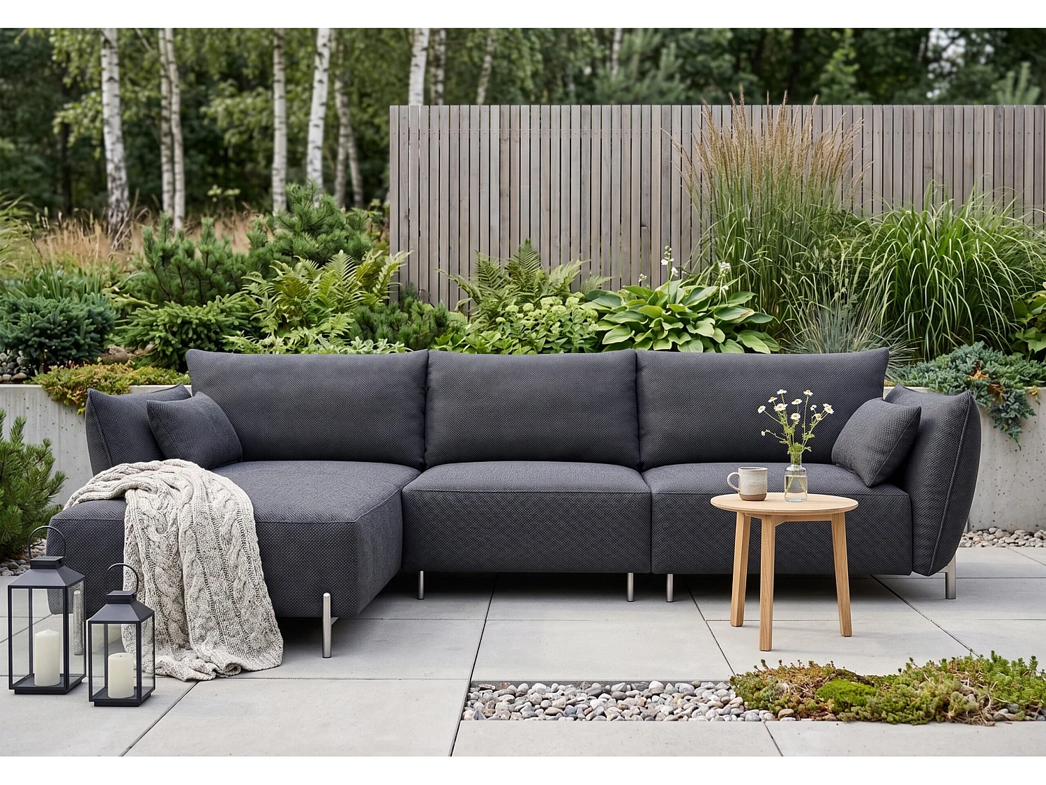 Gartenecksofa für Terrasse und Garten, Stoff Sunlight, Graphit, Links, SUNMEE