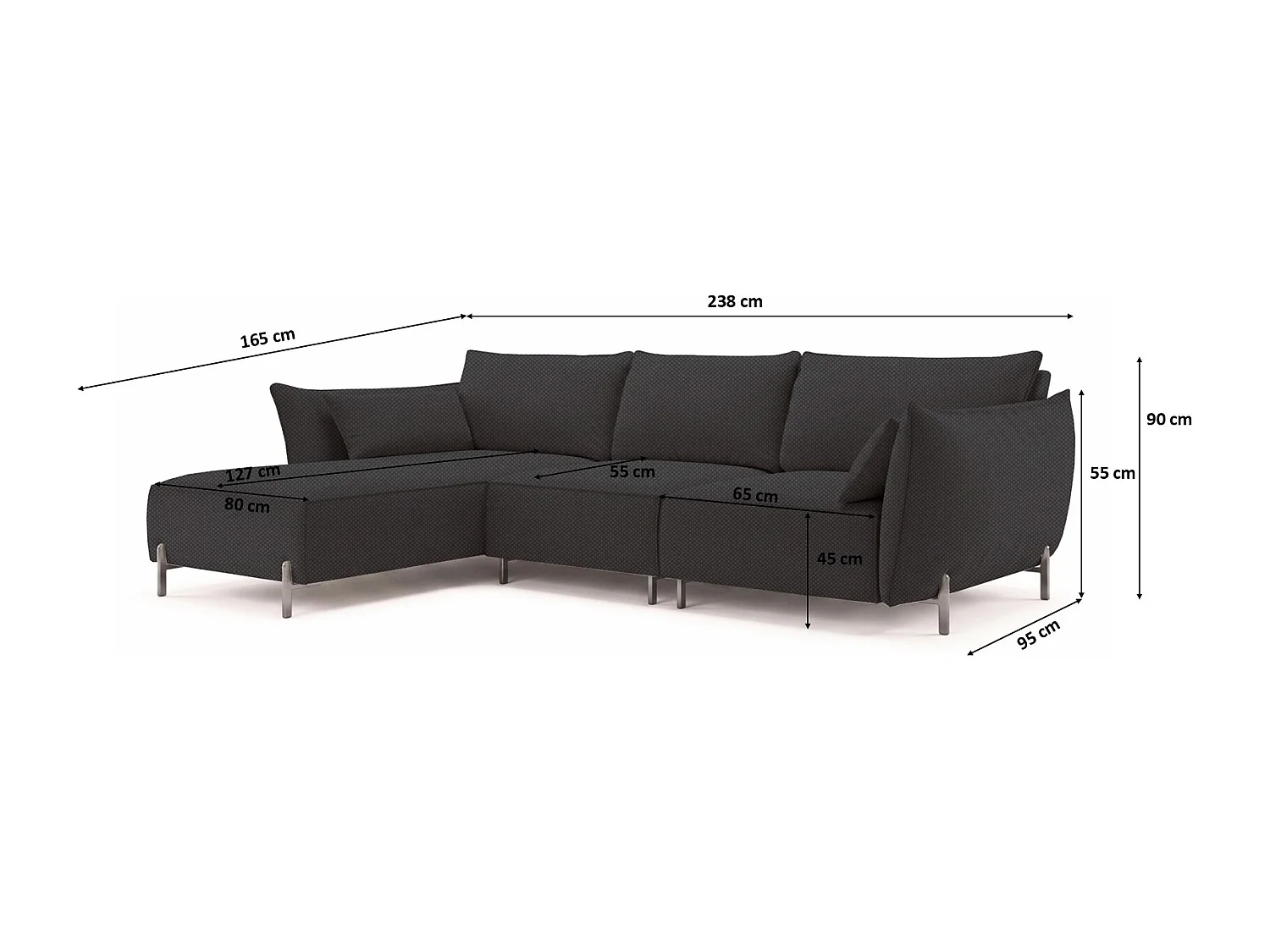 Gartenecksofa für Terrasse und Garten, Stoff Sunlight, Graphit, Links, SUNMEE