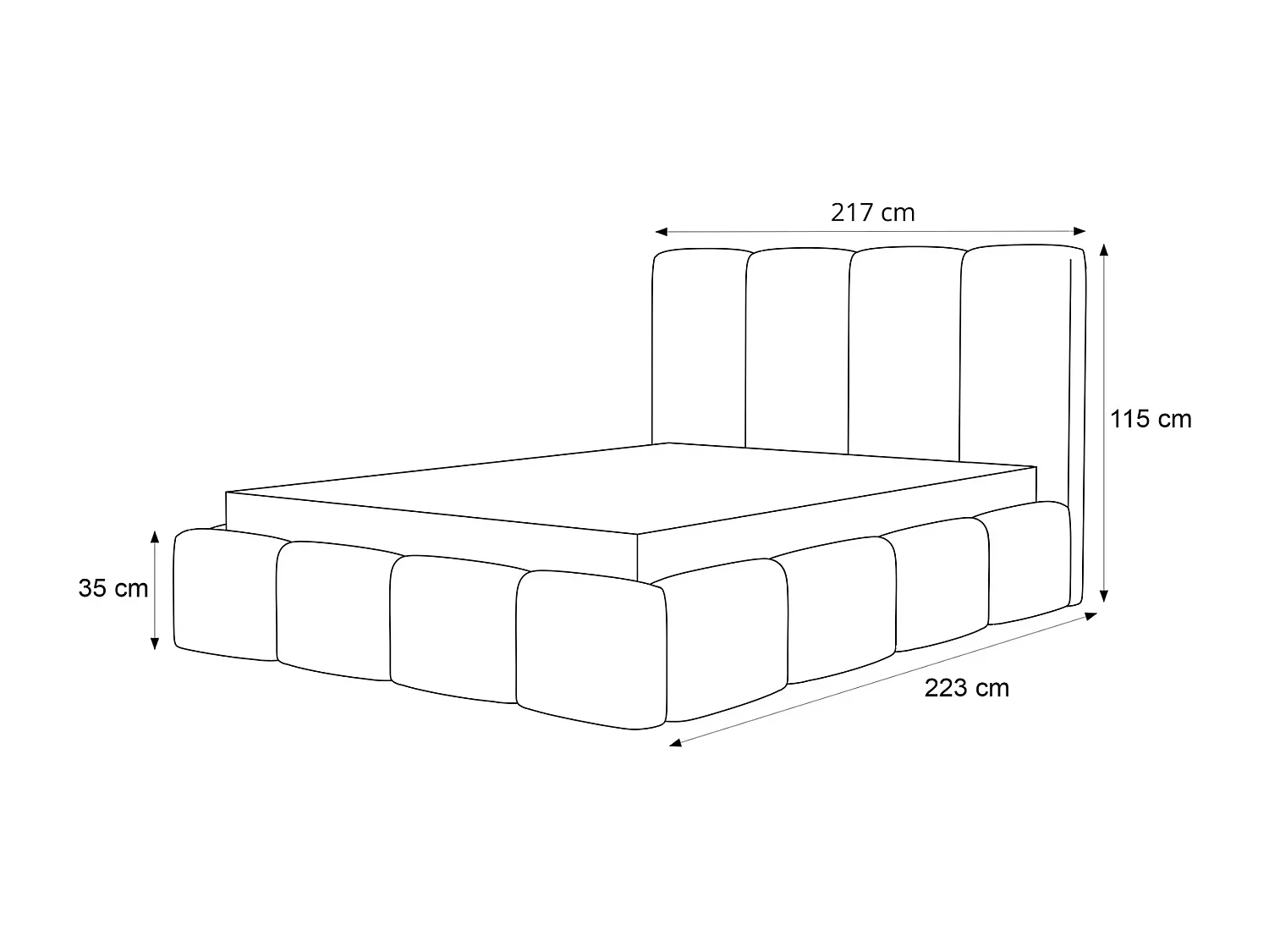 Lit Coffre XXL LANDARE 200x200 cm avec Sommier à Lattes - Tissu Bouclé Crème (Coral 15)