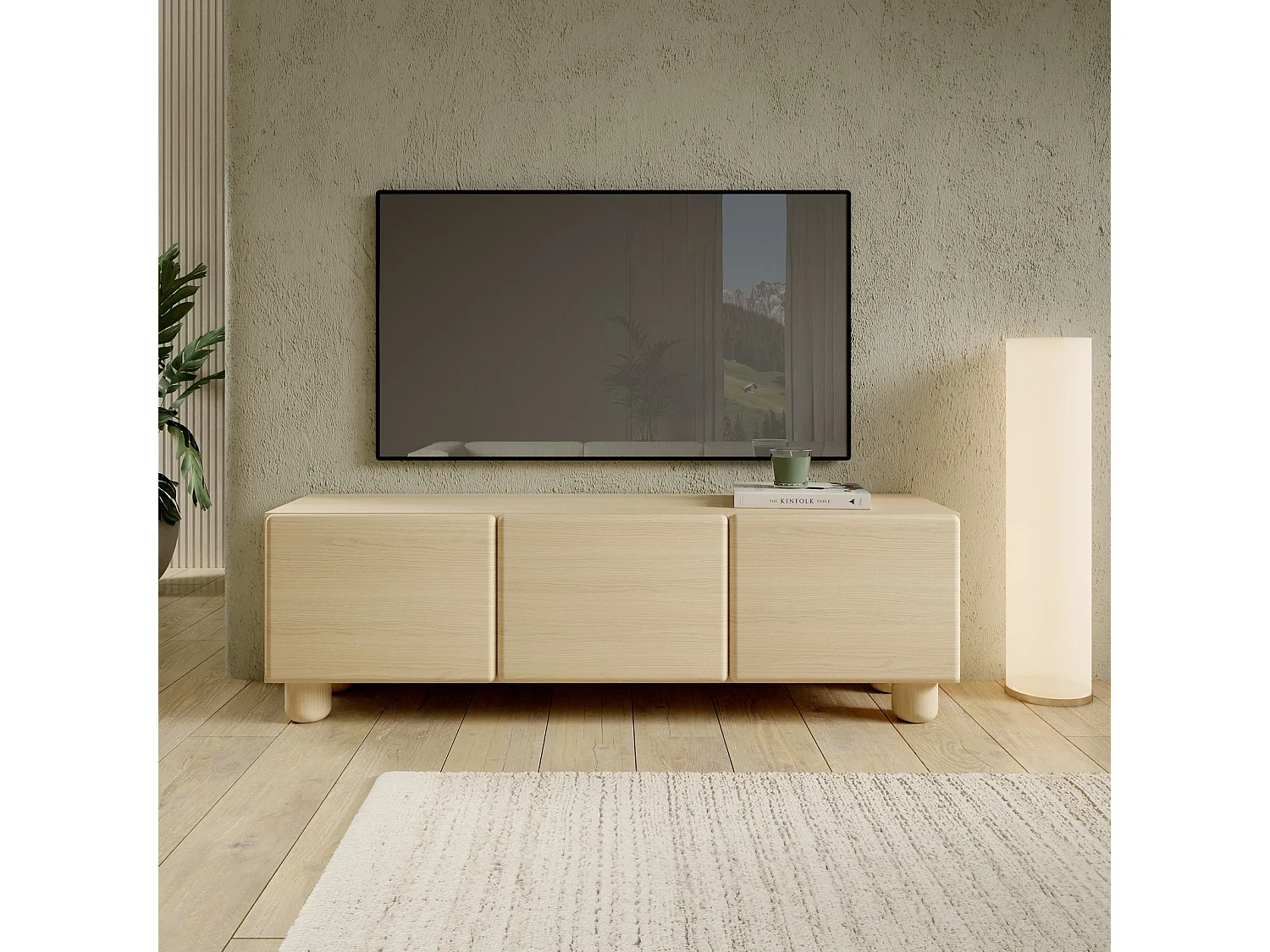 TV-Lowboard CERVI 150 cm mit 3 Klappen und abgerundeten Fronten - Eiche Vicenza
