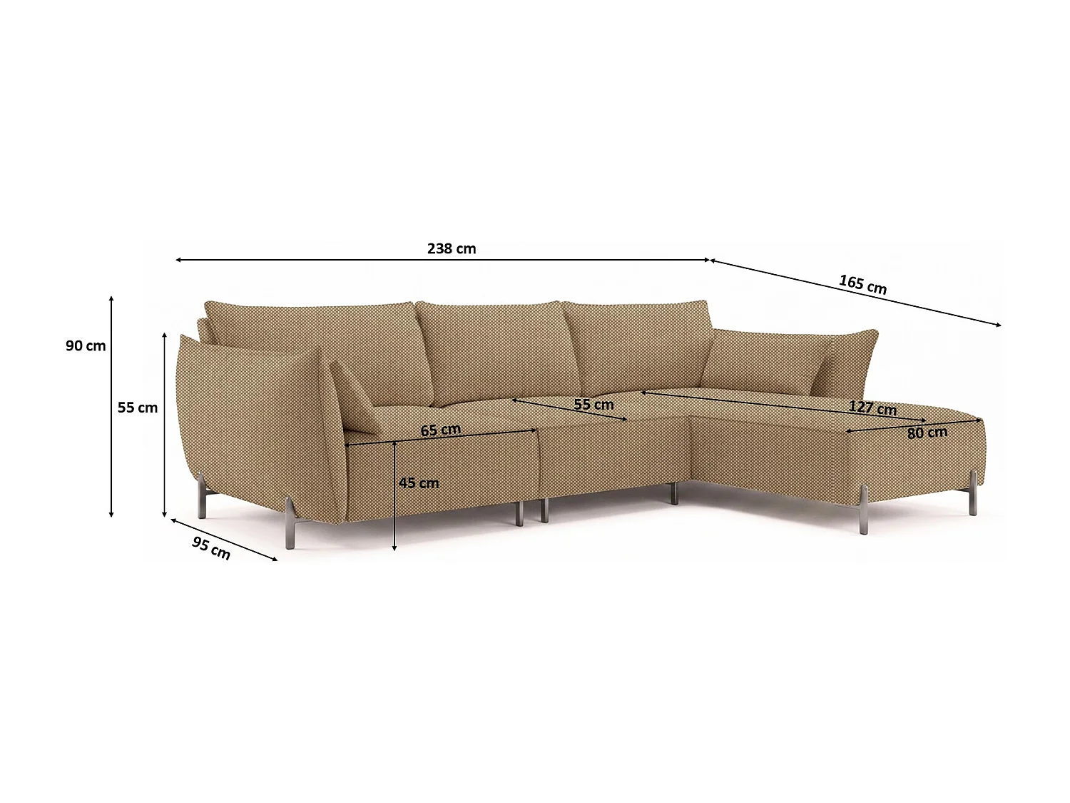 Canapé d’angle de jardin pour terrasse et jardin, tissu Sunlight, caramel au beurre, droite, SUNMEE