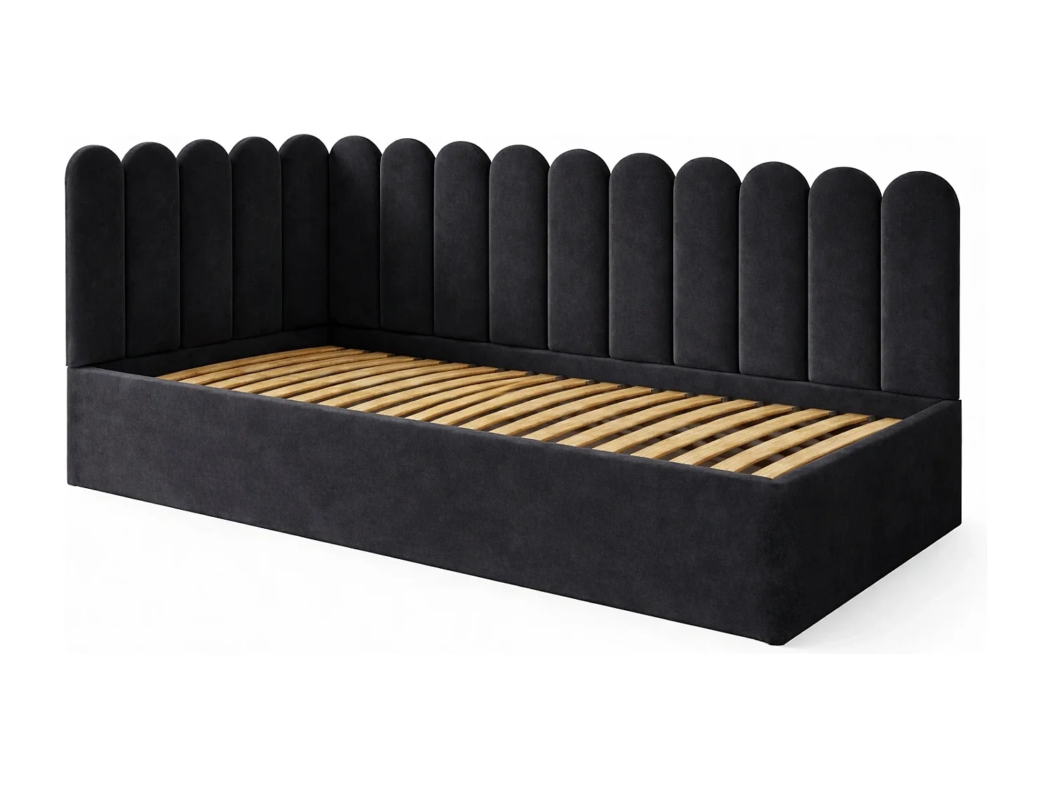 Lit Enfant et Ado Junior avec Panneaux Muraux Rembourrés - 90x200 cm - Velours Noir - Coffre