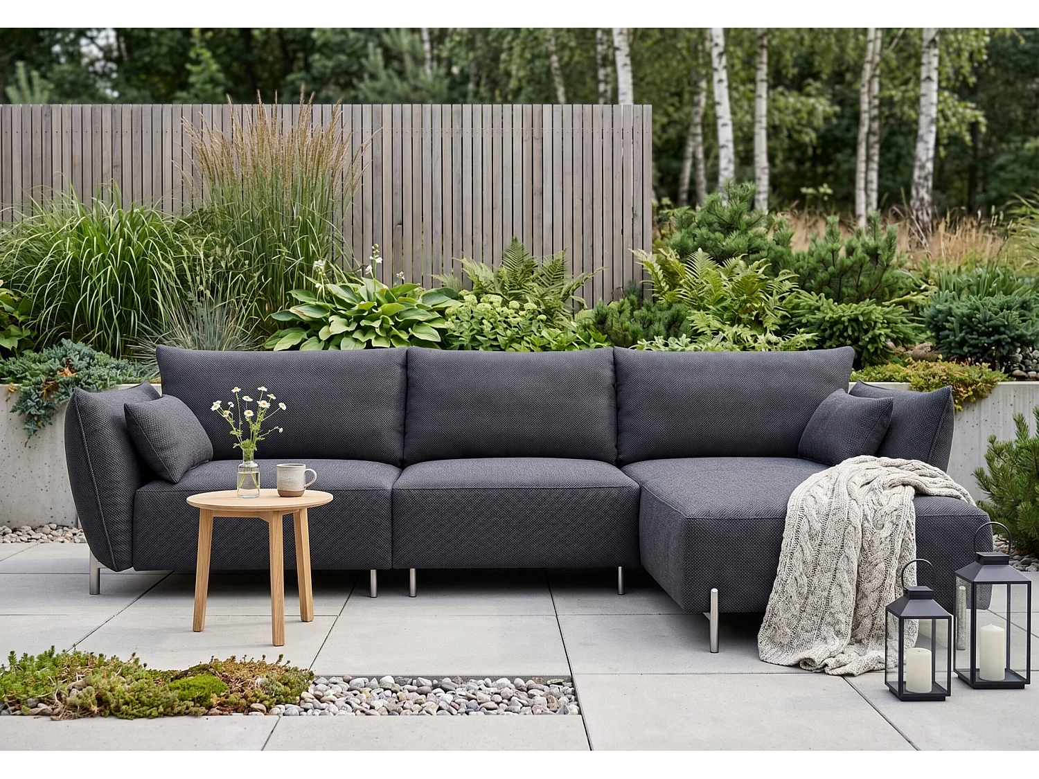 Gartenecksofa für Terrasse und Garten, Stoff Sunlight, Graphit, Rechts, SUNMEE