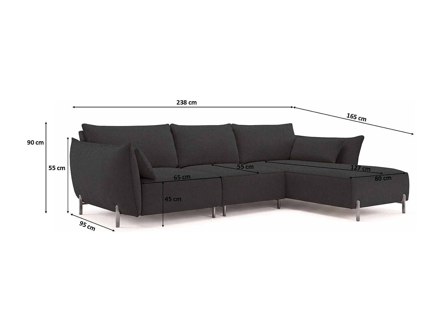 Gartenecksofa für Terrasse und Garten, Stoff Sunlight, Graphit, Rechts, SUNMEE