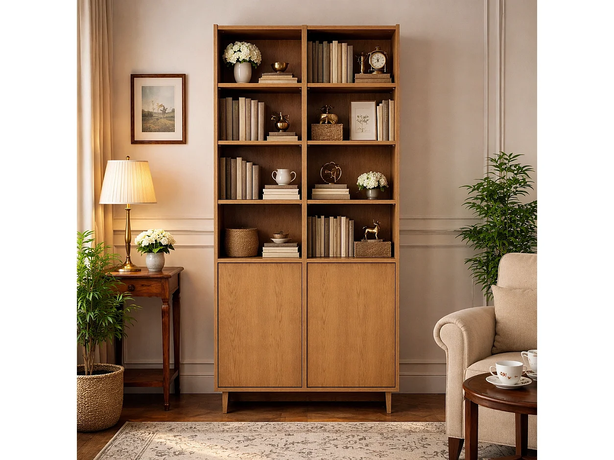 Boekenkast / Vakkenkast SUNA 98 cm - Karamel Eiken en Push to Open