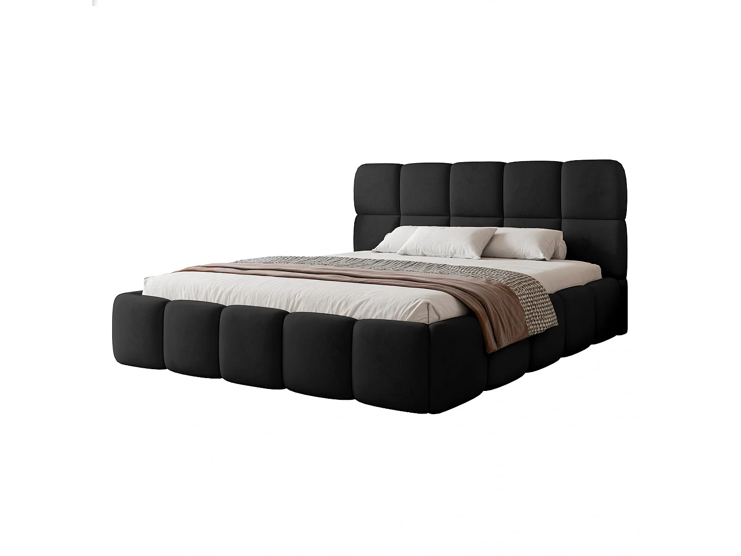 Lit Coffre 2 places CERETTO 140x200 cm avec Sommier à Lattes - Velours Noir (Jasmine 100)