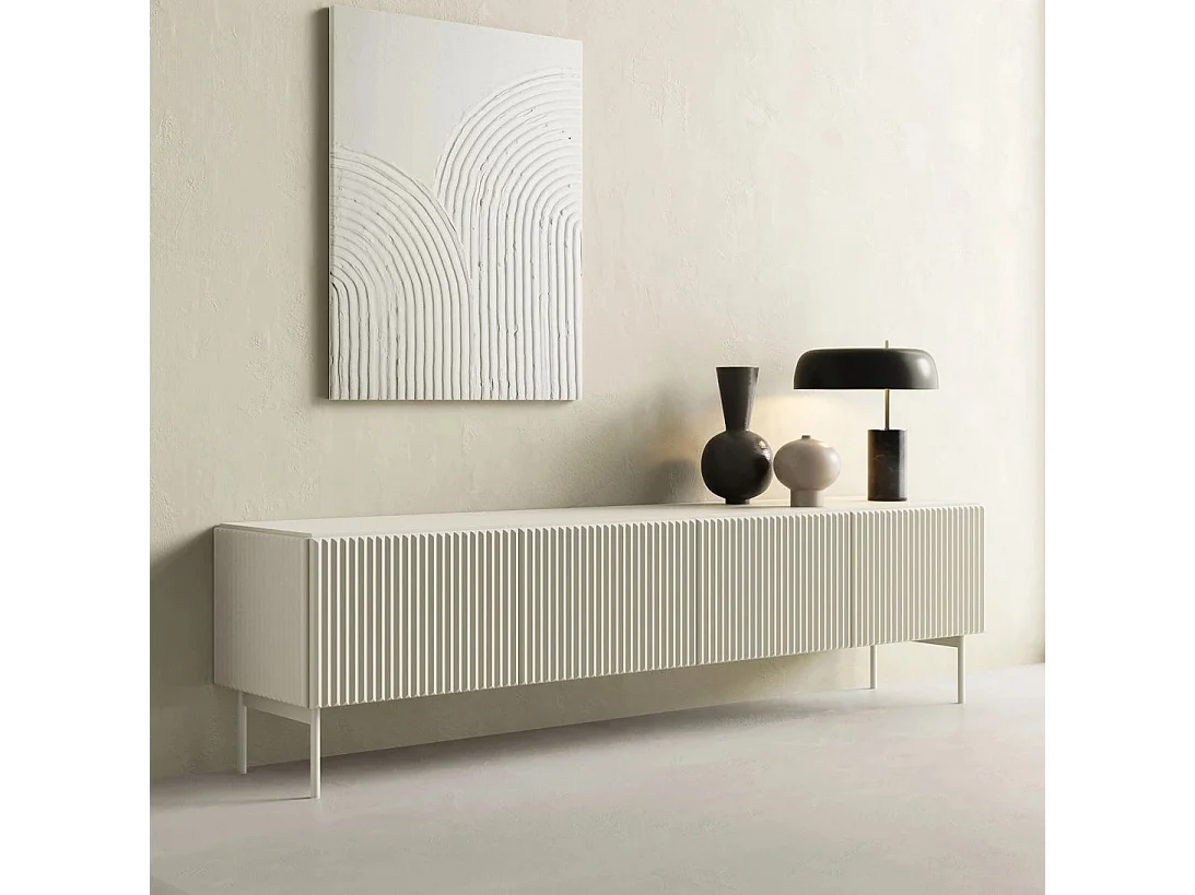 TV-Meubel MUTI 195,2 cm - Kasjmier Kleur, 4 Deuren met Geribbelde Fronten en Push-to-Open