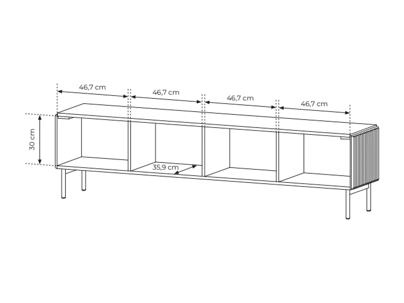 TV-Meubel MUTI 195,2 cm - Kasjmier Kleur, 4 Deuren met Geribbelde Fronten en Push-to-Open