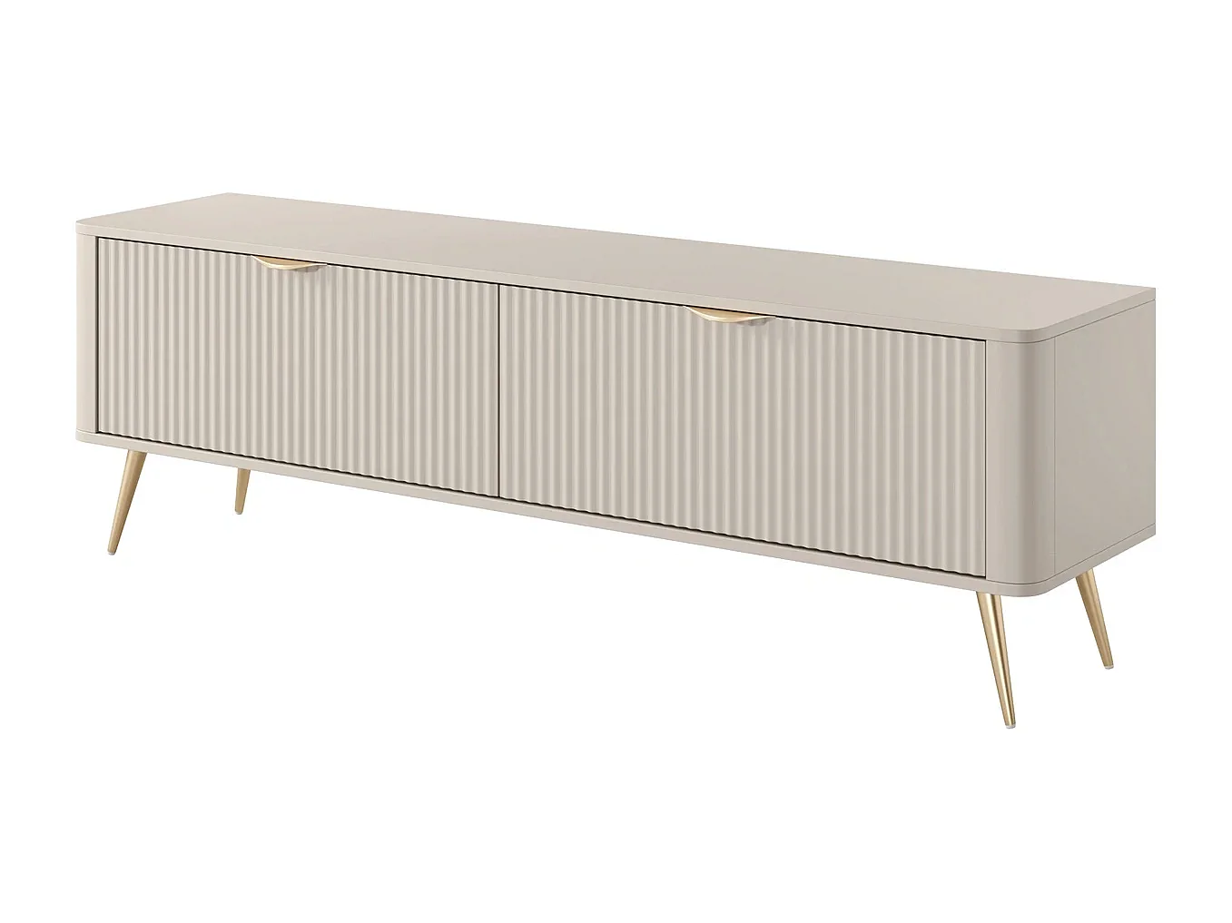 TV-meubel Flore met Geroffelde Fronten en Gouden Poten - Beige en Goud