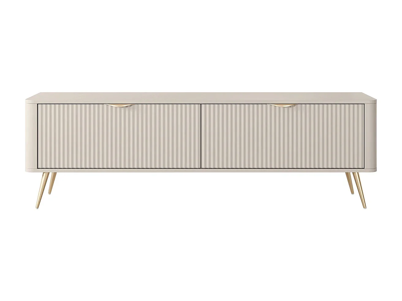 TV-meubel Flore met Geroffelde Fronten en Gouden Poten - Beige en Goud