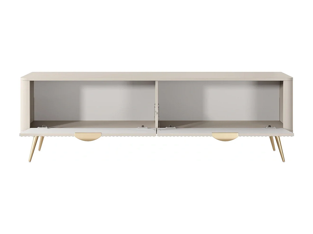 TV-meubel Flore met Geroffelde Fronten en Gouden Poten - Beige en Goud